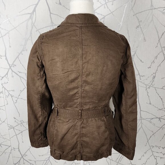 Pablo Gerard Darel Beige Tan 100% Linen Button Front Belted Jacket - Picture 3 of 5